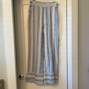 NWT, wide legged, blue, grey and tan striped pants
